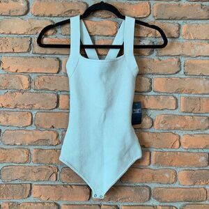 Abercrombie & Fitch Womens XS Bodysuit Light Green Cross Back Knit Cotton Pastel